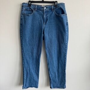 Abercrombie & Fitch Curve Love 90s Straight Mid Rise Jeans 32 Short Blue Wash